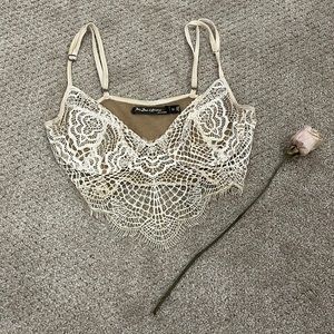 For Love & Lemons tank/bra top with cream lace and nude mesh